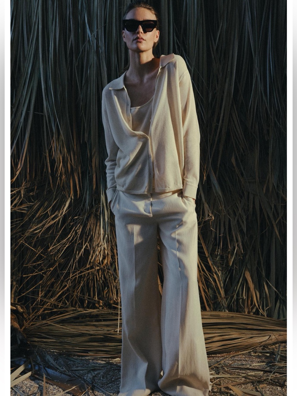 Relaxed Cream Wide-Leg Pants for Women